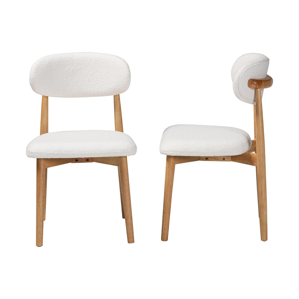 Baxton Studio - Wattsu Set of 2 Dining Chairs in White/Natural Brown - Wattsu-White Boucle/Natural-DC view 3