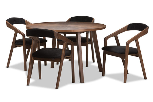 Baxton Studio - Wendy Dining Set - Walnut Sunburst Dining Set view 1