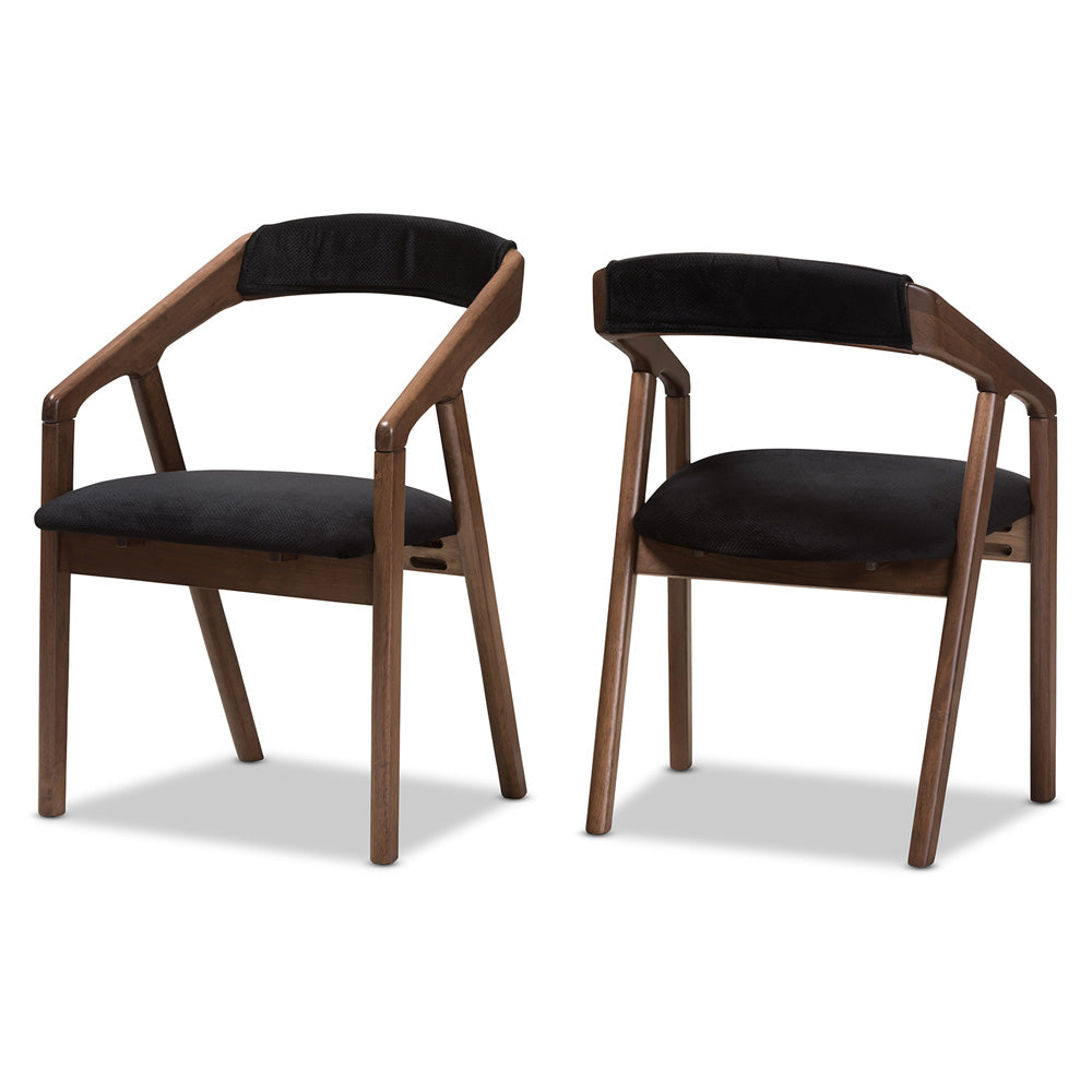 Baxton Studio - Wendy Set of 2 Dining Chairs in Black/Walnut Brown - Walnut Sunburst Dining Chair view 1