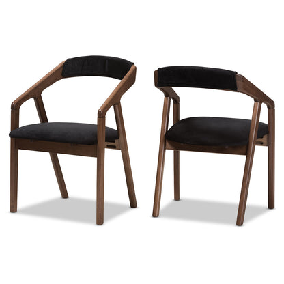 Baxton Studio - Wendy Set of 2 Dining Chairs in Black/Walnut Brown - Walnut Sunburst Dining Chair view 1