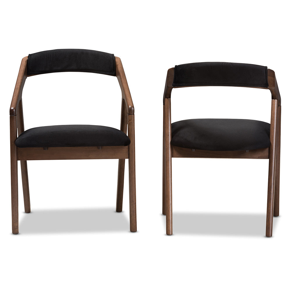 Baxton Studio - Wendy Set of 2 Dining Chairs in Black/Walnut Brown - Walnut Sunburst Dining Chair view 2