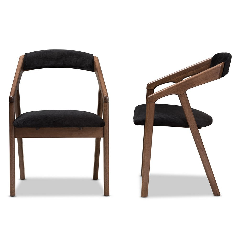Baxton Studio - Wendy Set of 2 Dining Chairs in Black/Walnut Brown - Walnut Sunburst Dining Chair view 3