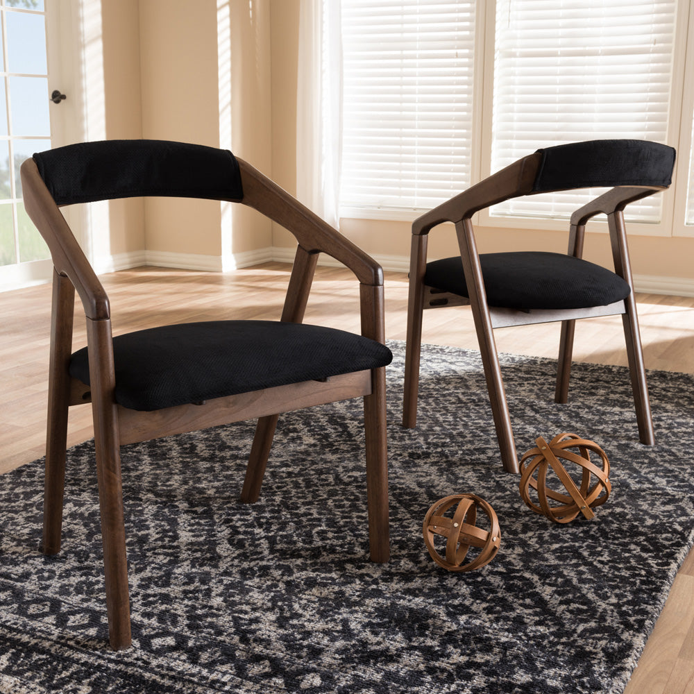 Baxton Studio - Wendy Set of 2 Dining Chairs in Black/Walnut Brown - Walnut Sunburst Dining Chair view 5