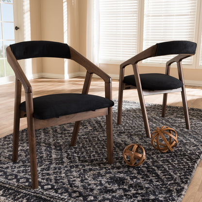 Baxton Studio - Wendy Set of 2 Dining Chairs in Black/Walnut Brown - Walnut Sunburst Dining Chair view 5