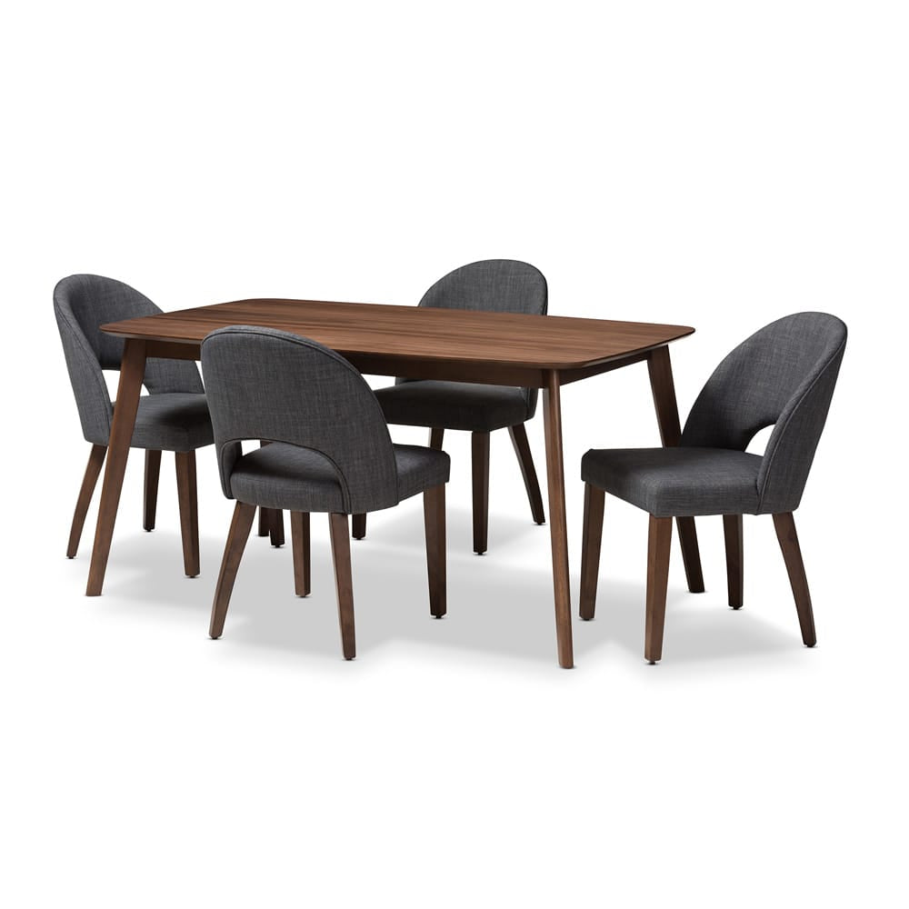 Baxton Studio - Wesley Dining Set in Dark Grey/Walnut Brown - Wesley-Dark Grey-5PC Dining Set view 1