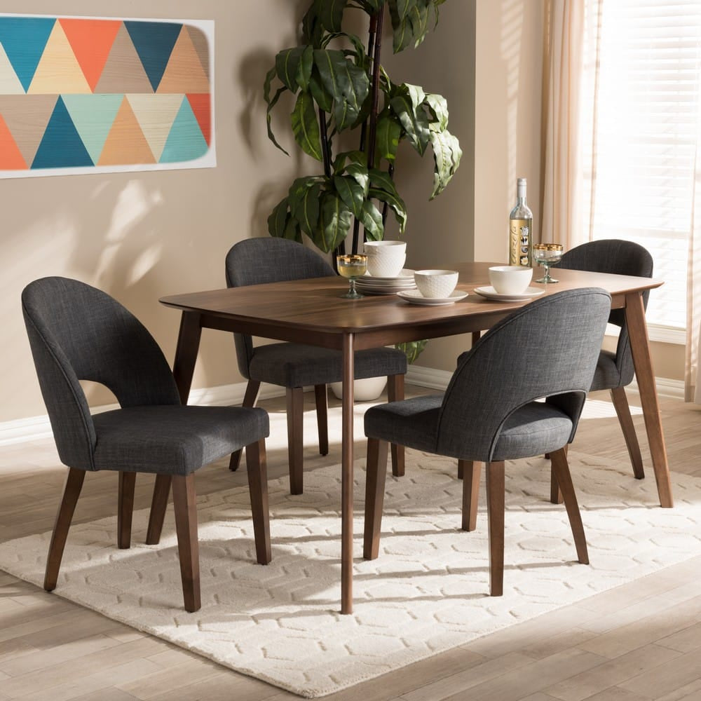 Baxton Studio - Wesley Dining Set in Dark Grey/Walnut Brown - Wesley-Dark Grey-5PC Dining Set view 4