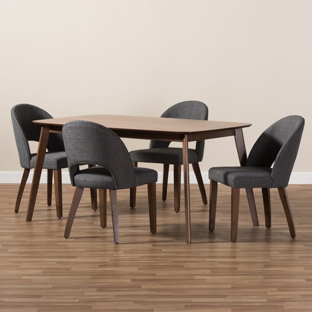 Baxton Studio - Wesley Dining Set in Dark Grey/Walnut Brown - Wesley-Dark Grey-5PC Dining Set view 5