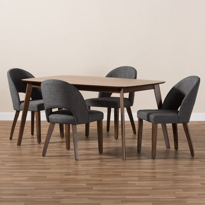 Baxton Studio - Wesley Dining Set in Dark Grey/Walnut Brown - Wesley-Dark Grey-5PC Dining Set view 5