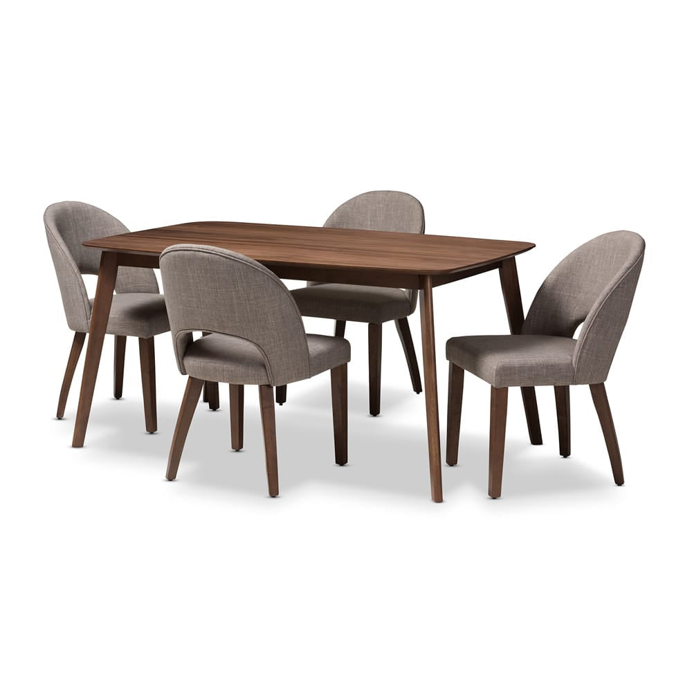 Baxton Studio - Wesley Dining Set in Light Grey/Walnut Brown - Wesley-Light Grey-5PC Dining Set view 1
