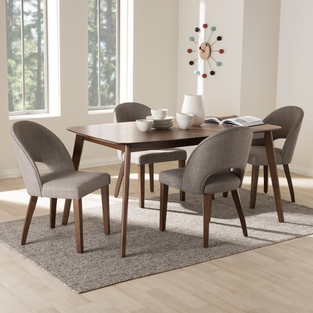 Baxton Studio - Wesley Dining Set in Light Grey/Walnut Brown - Wesley-Light Grey-5PC Dining Set view 4