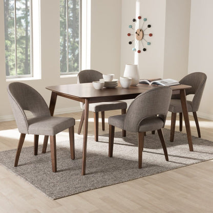 Baxton Studio - Wesley Dining Set in Light Grey/Walnut Brown - Wesley-Light Grey-5PC Dining Set view 4