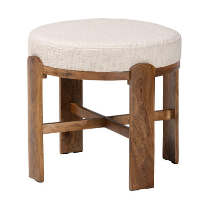 Baxton Studio - Whitfield Footstool in Ivory/Walnut Brown - FUR6896-Round-Footstool view 1