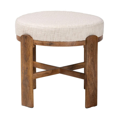 Baxton Studio - Whitfield Footstool in Ivory/Walnut Brown - FUR6896-Round-Footstool view 2