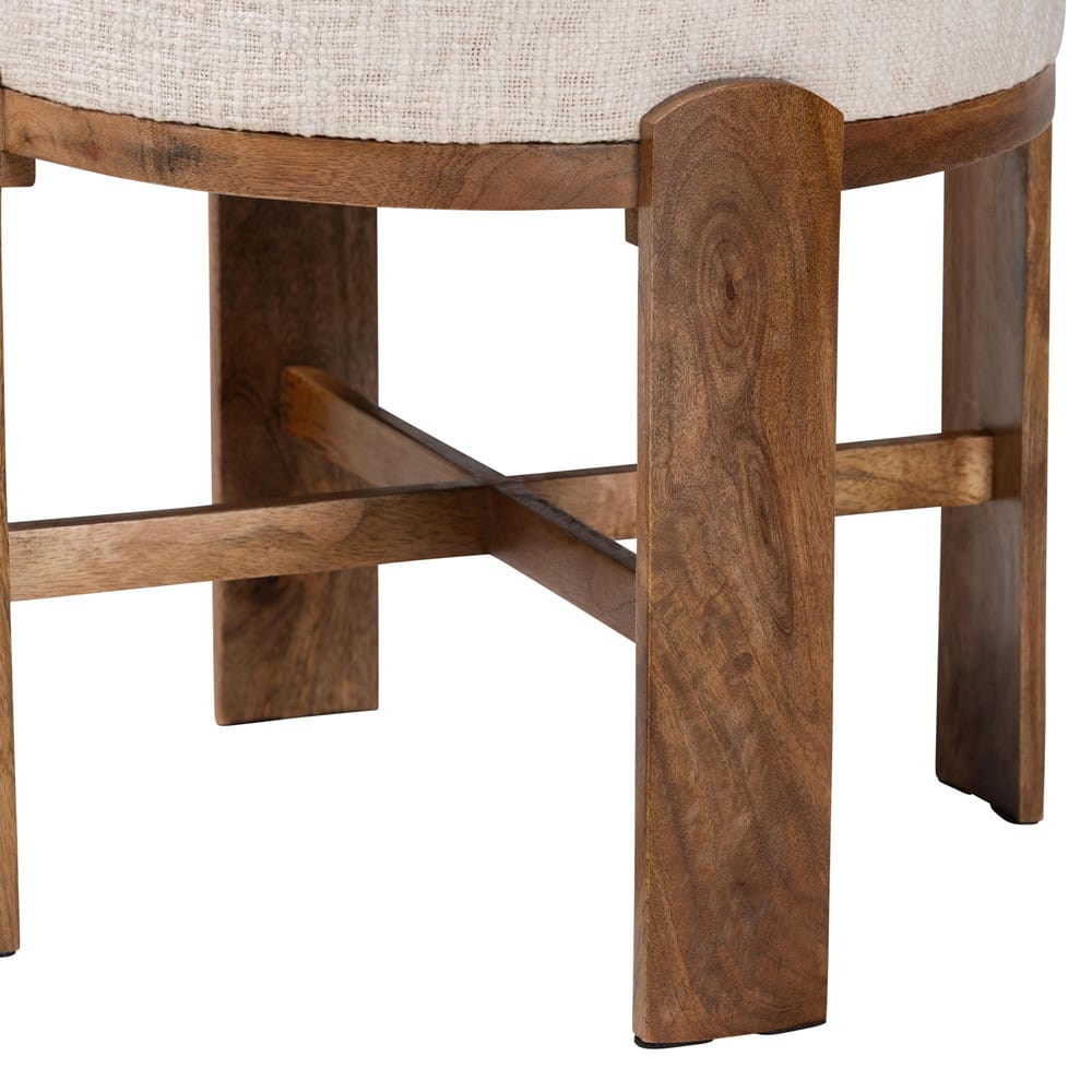 Baxton Studio - Whitfield Footstool in Ivory/Walnut Brown - FUR6896-Round-Footstool view 3