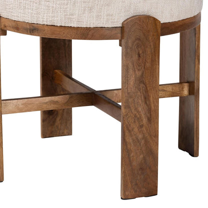Baxton Studio - Whitfield Footstool in Ivory/Walnut Brown - FUR6896-Round-Footstool view 3