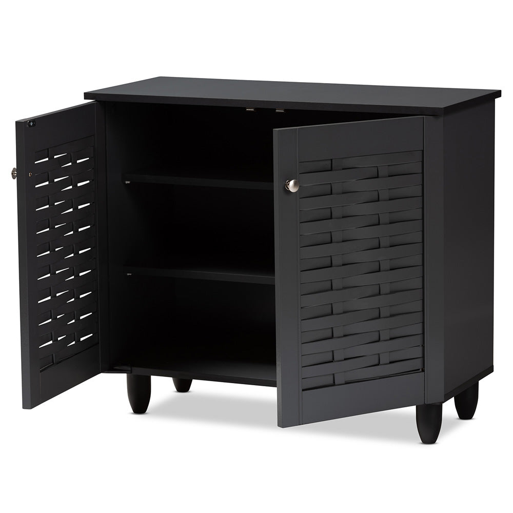 Baxton Studio - Winda Shoe Cabinet in Dark Gray - SC864572 B-Dark Grey-Shoe Cabinet view 2