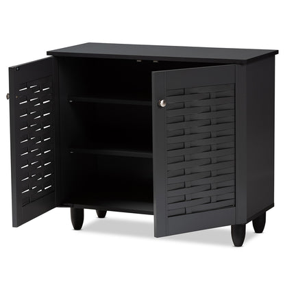 Baxton Studio - Winda Shoe Cabinet in Dark Gray - SC864572 B-Dark Grey-Shoe Cabinet view 2