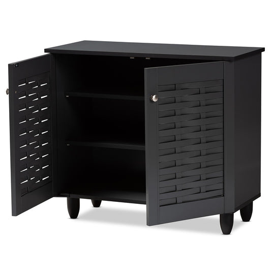 Baxton Studio - Winda Shoe Cabinet in Dark Gray - SC864572 B-Dark Grey-Shoe Cabinet view 2