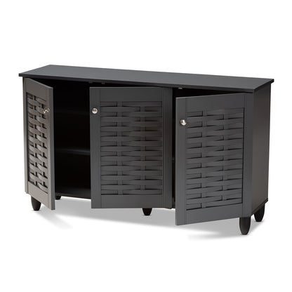 Baxton Studio - Winda Shoe Cabinet in Dark Gray - SC864573 B-Dark Grey-Shoe Cabinet view 2