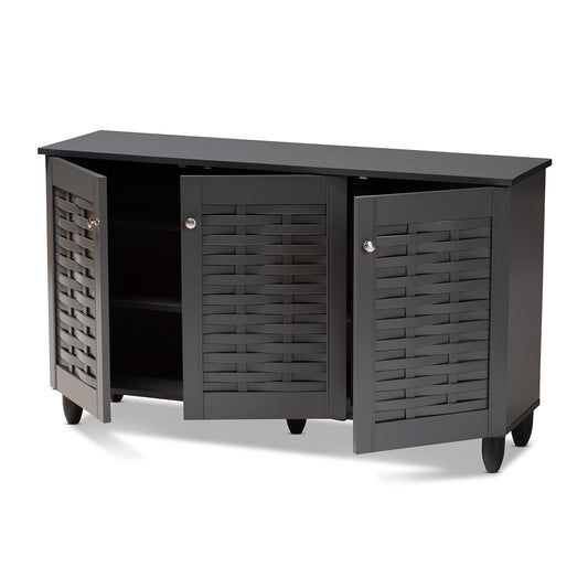 Baxton Studio - Winda Shoe Cabinet in Dark Gray - SC864573 B-Dark Grey-Shoe Cabinet view 2