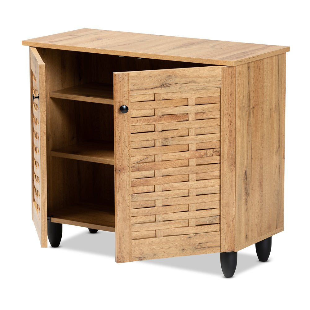 Baxton Studio - Winda Shoe Cabinet in Oak Brown/Black - SC864572 B-Wotan Oak view 2