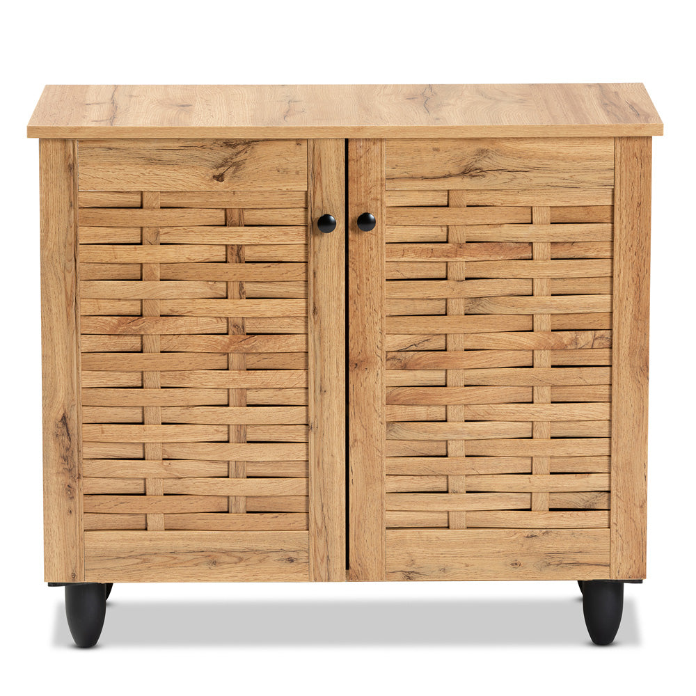 Baxton Studio - Winda Shoe Cabinet in Oak Brown/Black - SC864572 B-Wotan Oak view 3