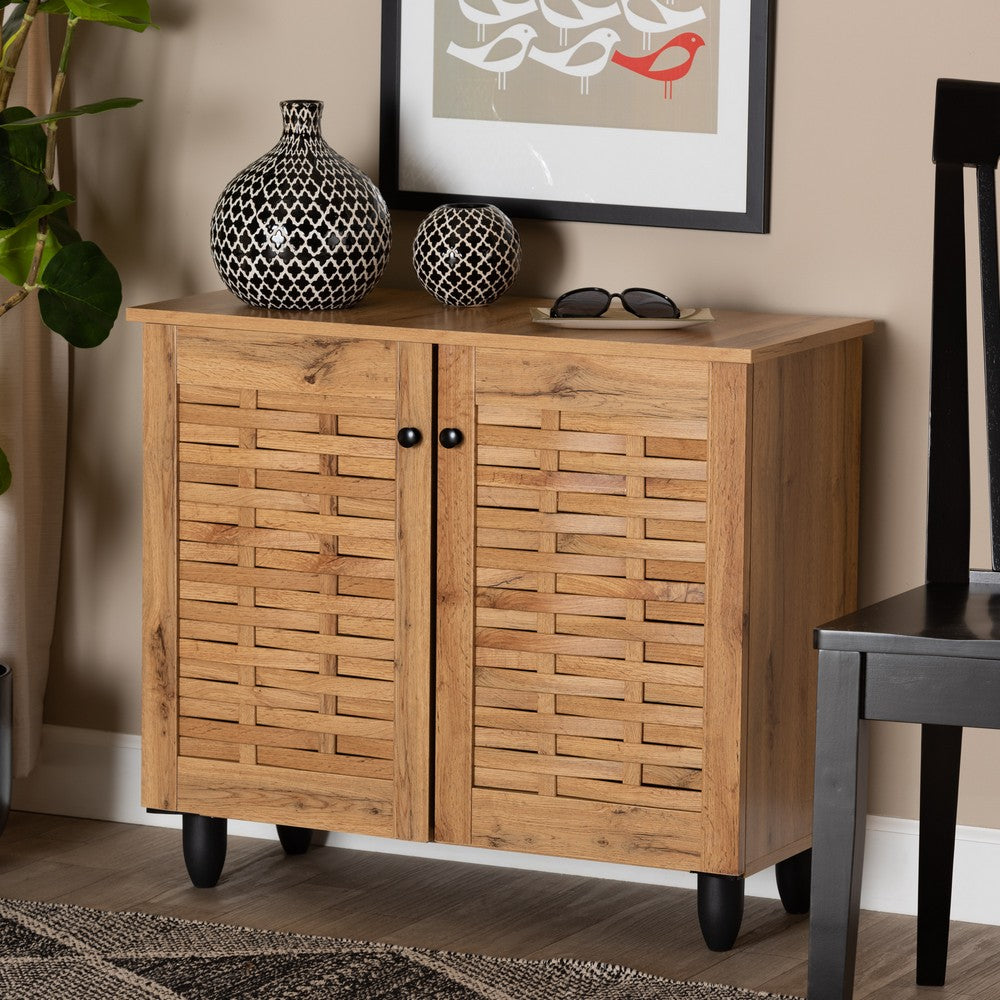 Baxton Studio - Winda Shoe Cabinet in Oak Brown/Black - SC864572 B-Wotan Oak view 7