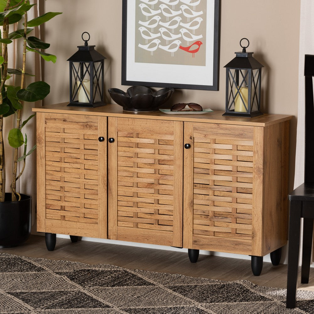 Baxton Studio - Winda Shoe Cabinet in Oak Brown/Black - SC864573 B-Wotan Oak view 7