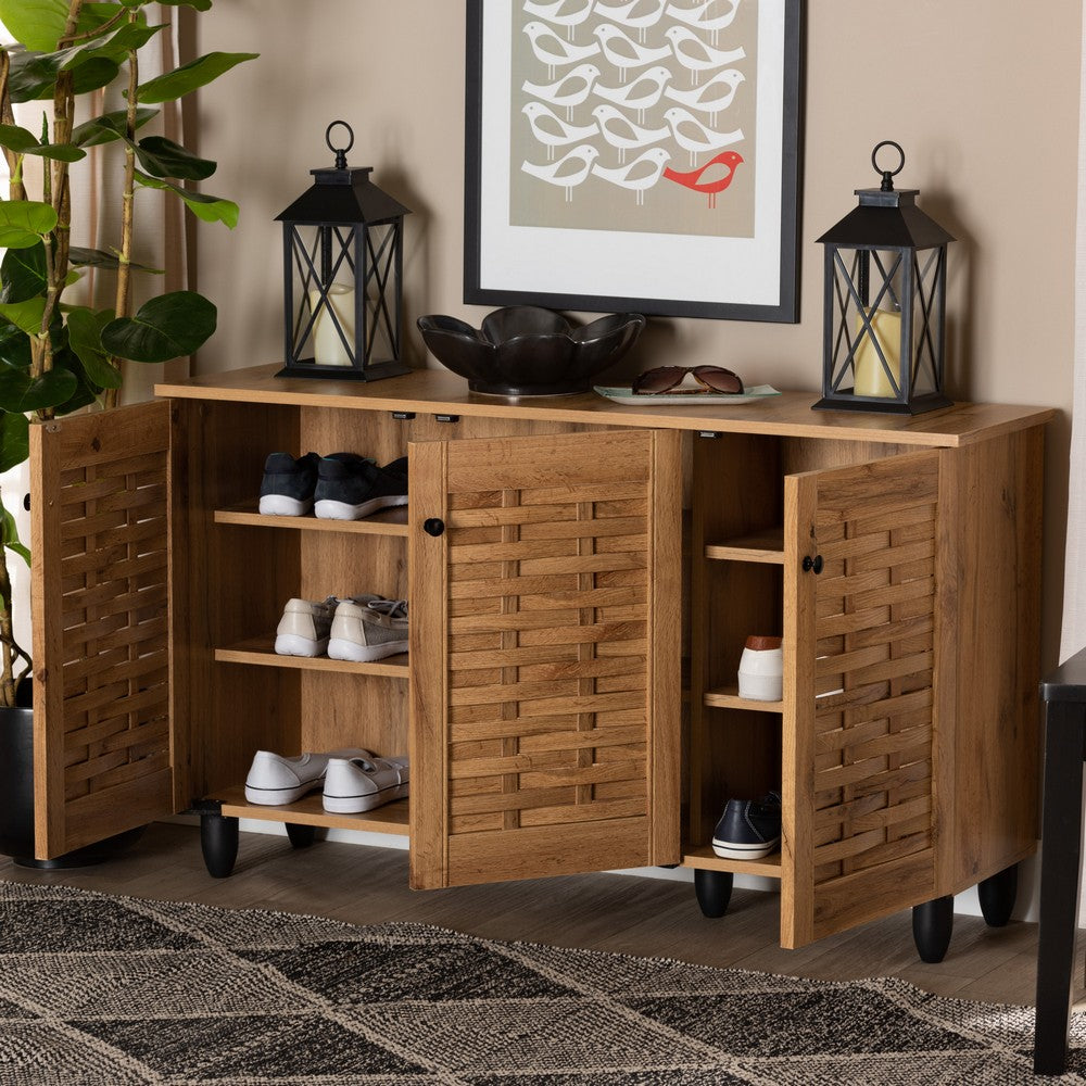 Baxton Studio - Winda Shoe Cabinet in Oak Brown/Black - SC864573 B-Wotan Oak view 8
