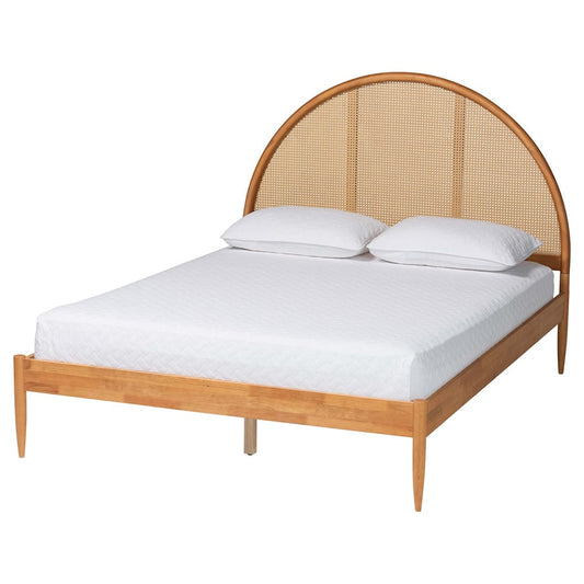 Baxton Studio - Wrenley Queen Size Bed in Oak Brown/Antique Rattan - MG0238-NTOak/5703R Rattan-Queen view 1