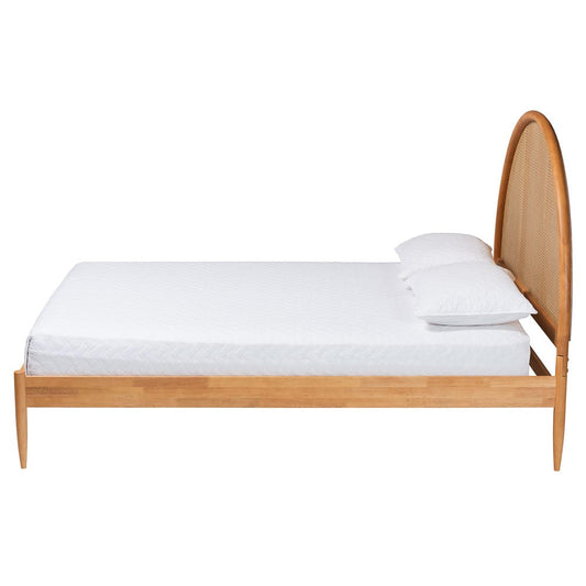 Baxton Studio - Wrenley Queen Size Bed in Oak Brown/Antique Rattan - MG0238-NTOak/5703R Rattan-Queen view 2