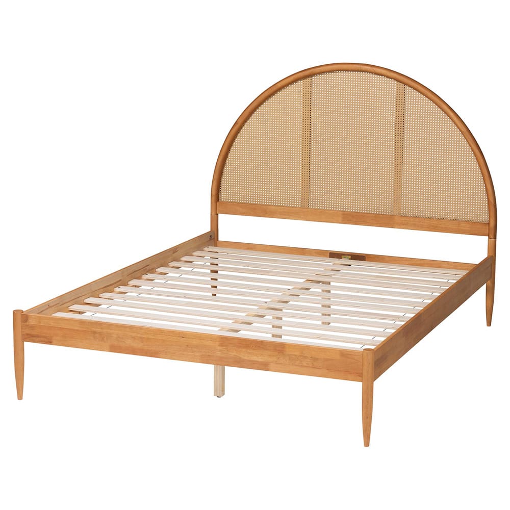 Baxton Studio - Wrenley Queen Size Bed in Oak Brown/Antique Rattan - MG0238-NTOak/5703R Rattan-Queen view 3