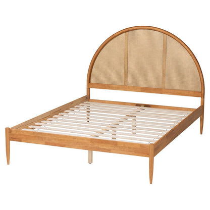 Baxton Studio - Wrenley Queen Size Bed in Oak Brown/Antique Rattan - MG0238-NTOak/5703R Rattan-Queen view 3