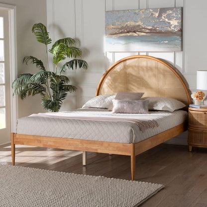 Baxton Studio - Wrenley Queen Size Bed in Oak Brown/Antique Rattan - MG0238-NTOak/5703R Rattan-Queen view 7