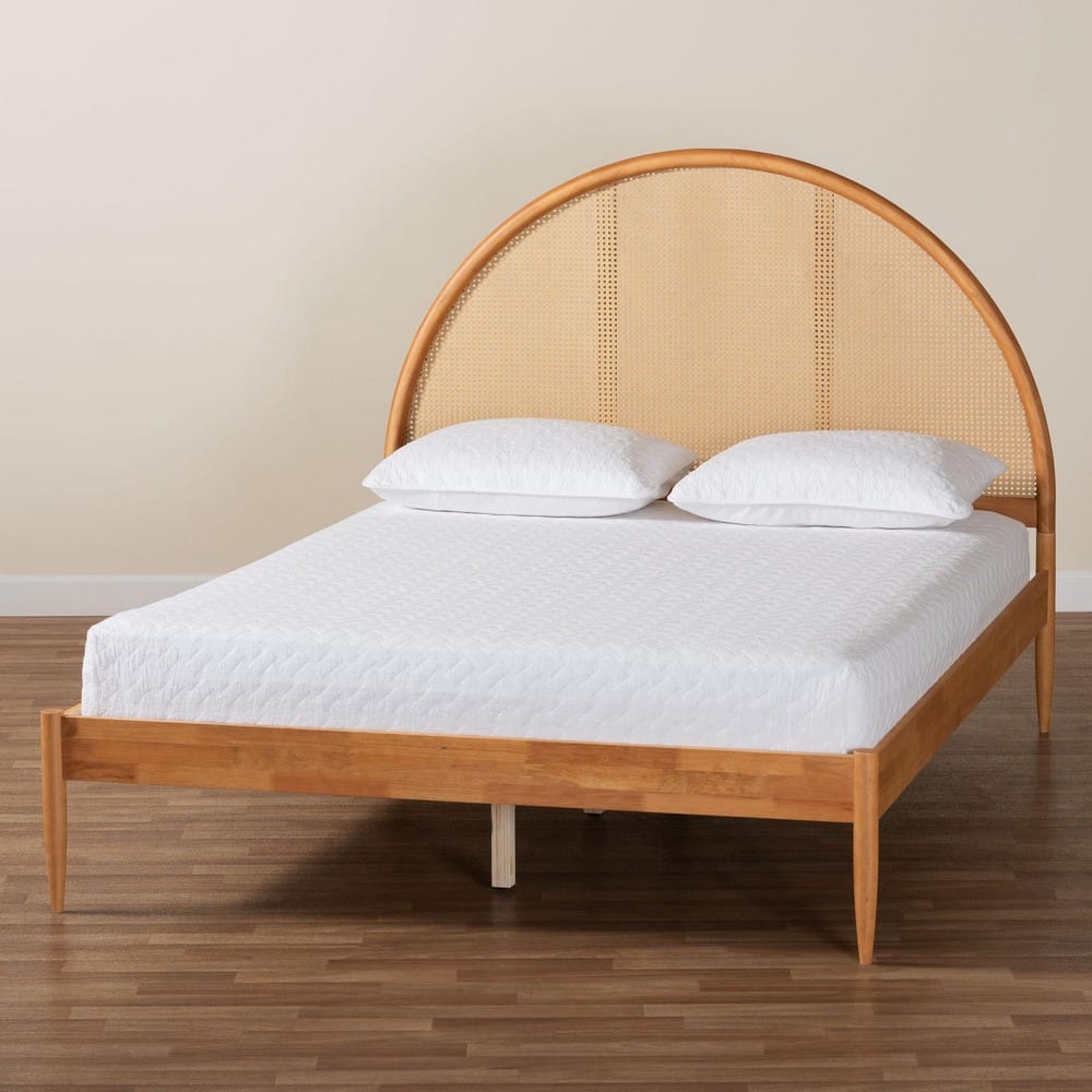 Baxton Studio - Wrenley Queen Size Bed in Oak Brown/Antique Rattan - MG0238-NTOak/5703R Rattan-Queen view 8
