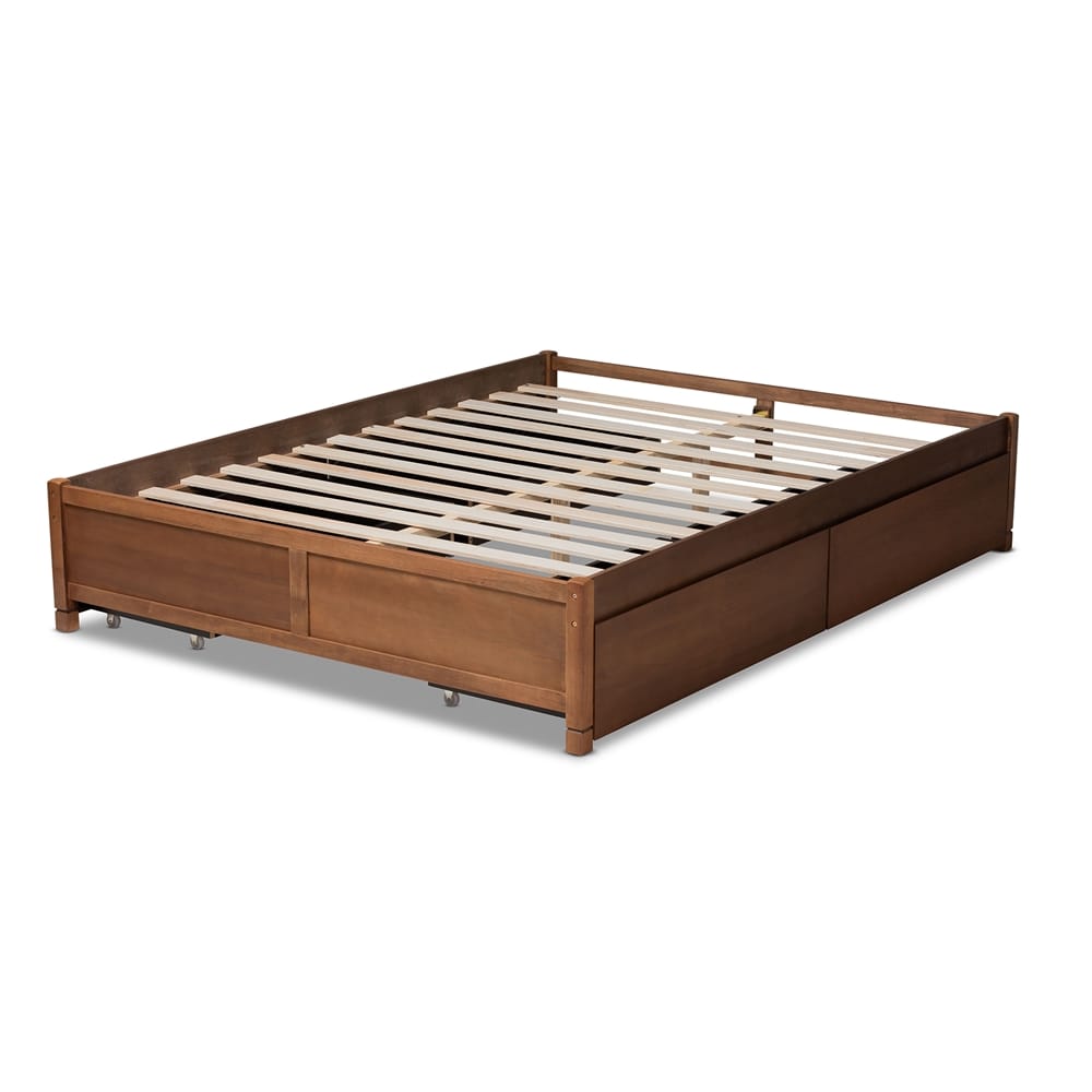 Baxton Studio - Yara Full Size Bed Frame in Walnut Brown - MG0068-Walnut-4DW-Full-Frame view 4