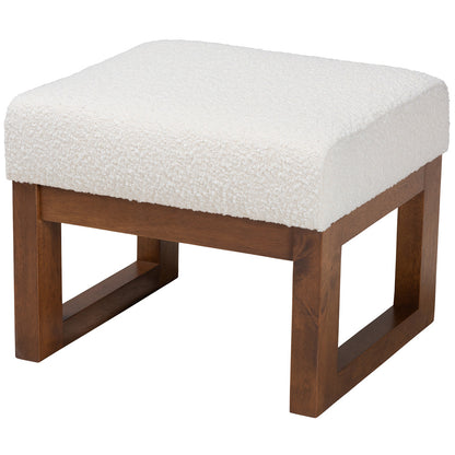 Baxton Studio - Yashiya Footstool in Off-White/Walnut Brown - BBT5200-Cream/Walnut-Stool view 1