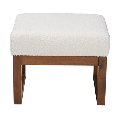 Baxton Studio - Yashiya Footstool in Off-White/Walnut Brown - BBT5200-Cream/Walnut-Stool view 2