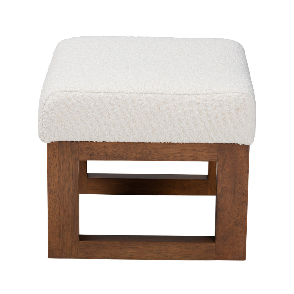 Baxton Studio - Yashiya Footstool in Off-White/Walnut Brown - BBT5200-Cream/Walnut-Stool view 3