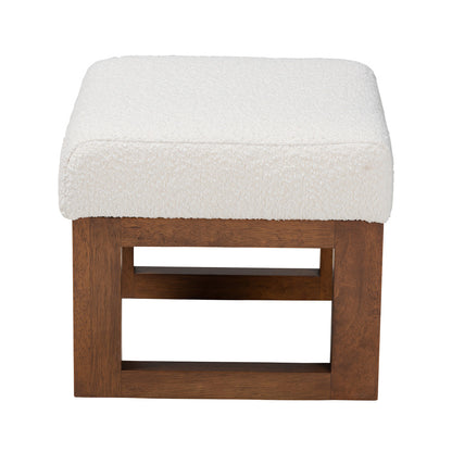 Baxton Studio - Yashiya Footstool in Off-White/Walnut Brown - BBT5200-Cream/Walnut-Stool view 3