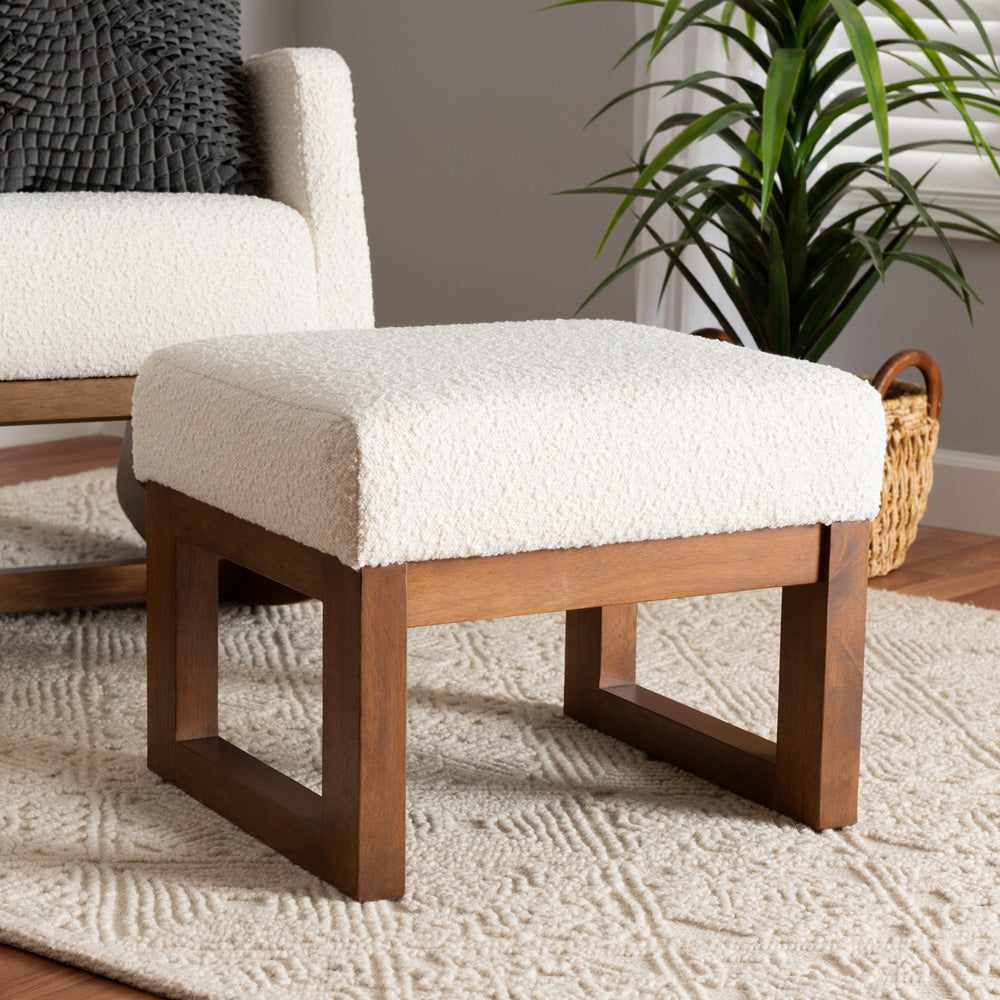 Baxton Studio - Yashiya Footstool in Off-White/Walnut Brown - BBT5200-Cream/Walnut-Stool view 6