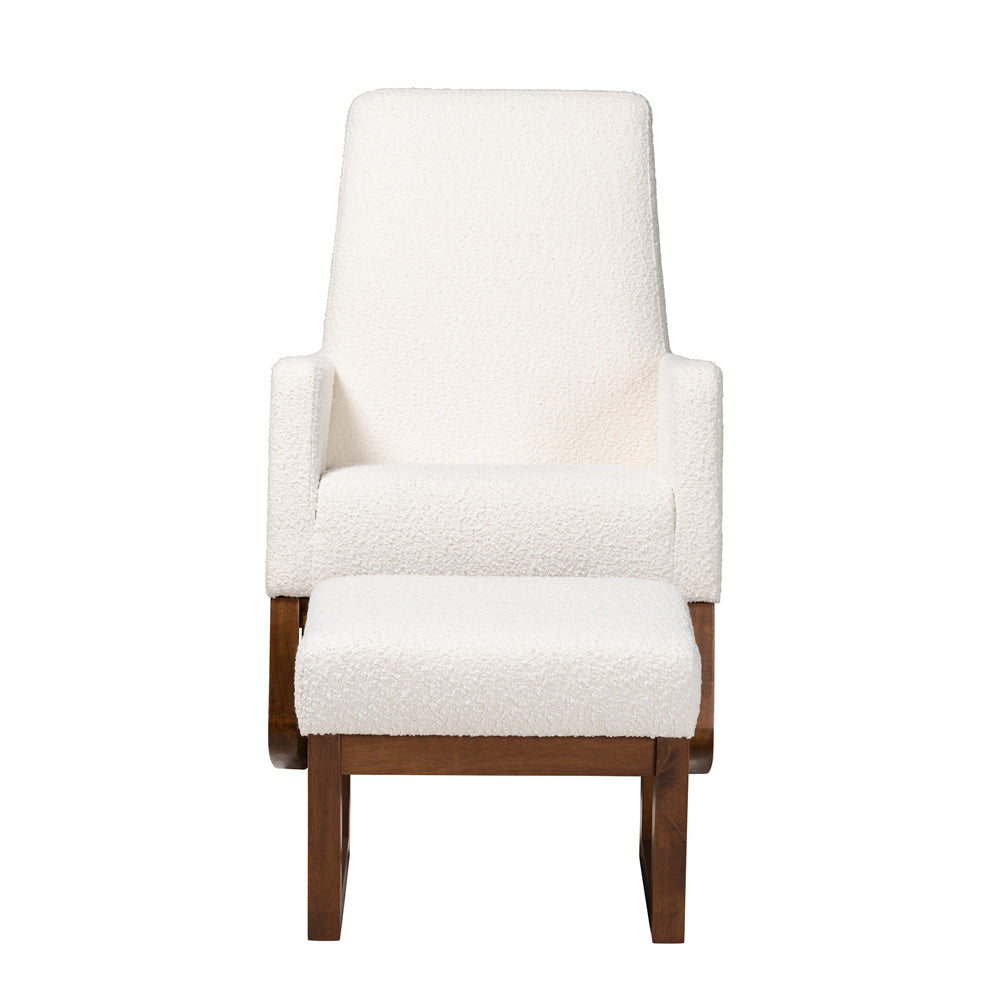 Baxton Studio - Yashiya Rocking Chair with Footstool in Off-White/Walnut Brown - BBT5199-Cream/Walnut Set view 2