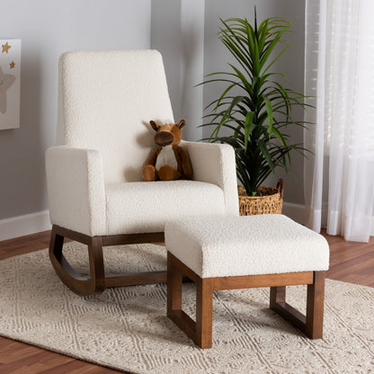 Baxton Studio - Yashiya Rocking Chair with Footstool in Off-White/Walnut Brown - BBT5199-Cream/Walnut Set view 8