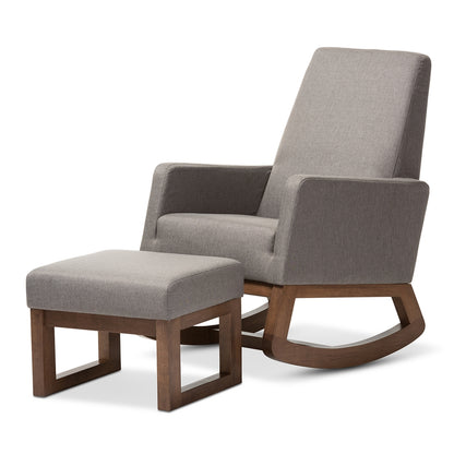 Baxton Studio - Yashiya Rocking Chair with Ottoman in Grey - BBT5199-Grey Set view 1