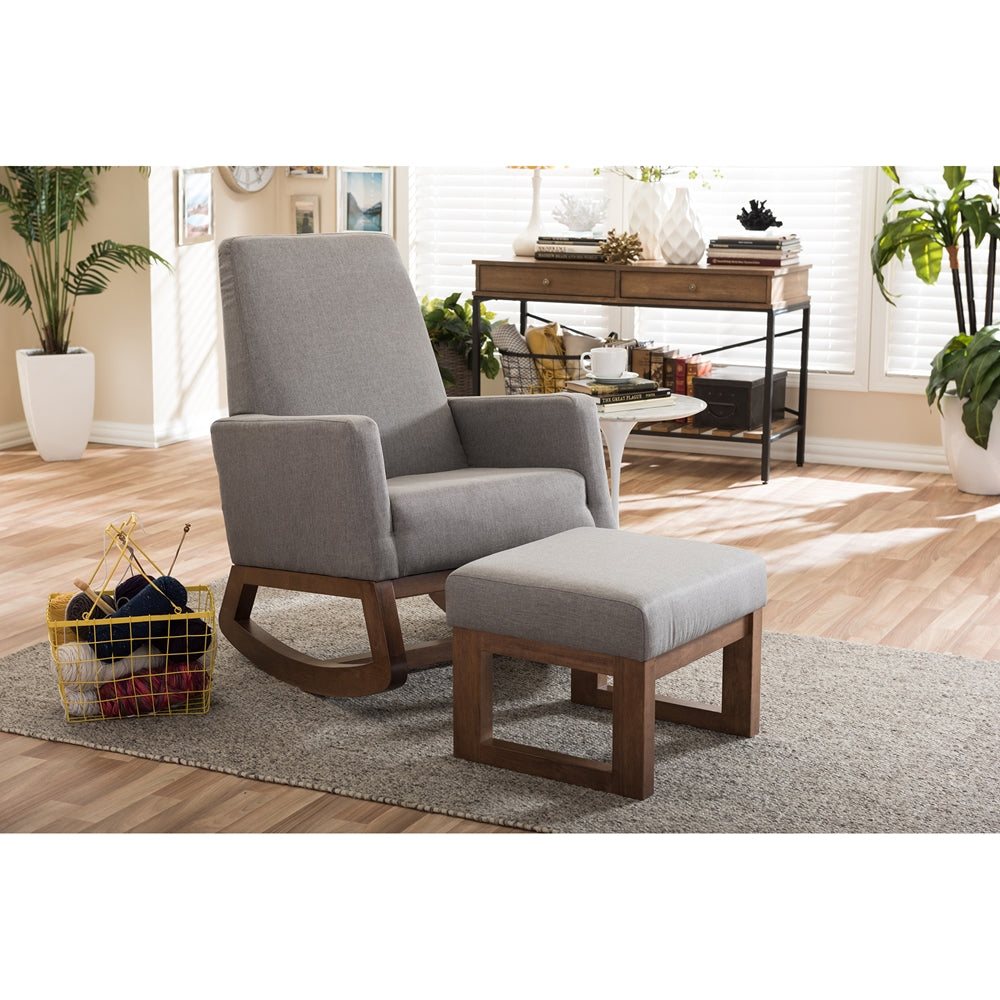 Baxton Studio - Yashiya Rocking Chair with Ottoman in Grey - BBT5199-Grey Set view 3