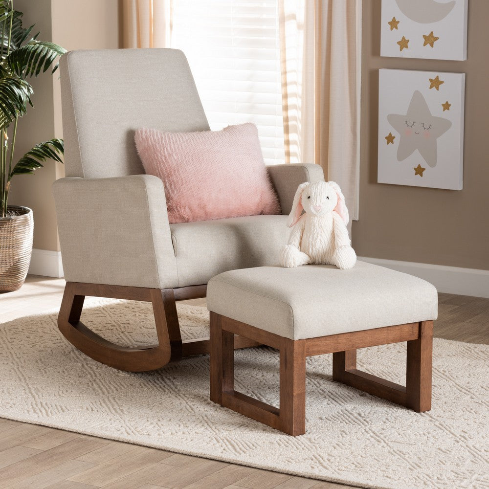 Baxton Studio - Yashiya Rocking Chair with Ottoman in Light Beige - BBT5200-Light Beige Set view 7