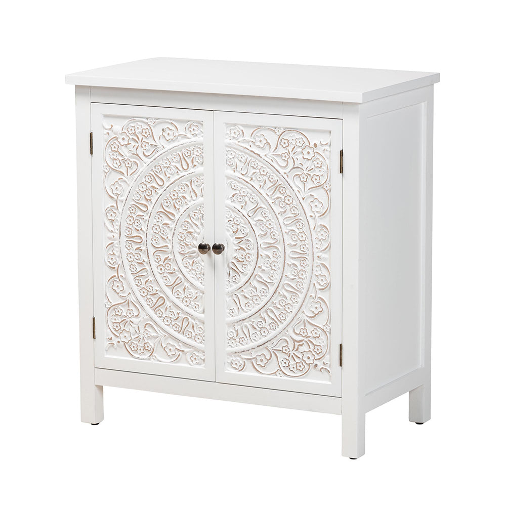 Baxton Studio - Yelena Storage Cabinet in White/Chrome - JY23A004-Wooden-Storage Cabinet view 1