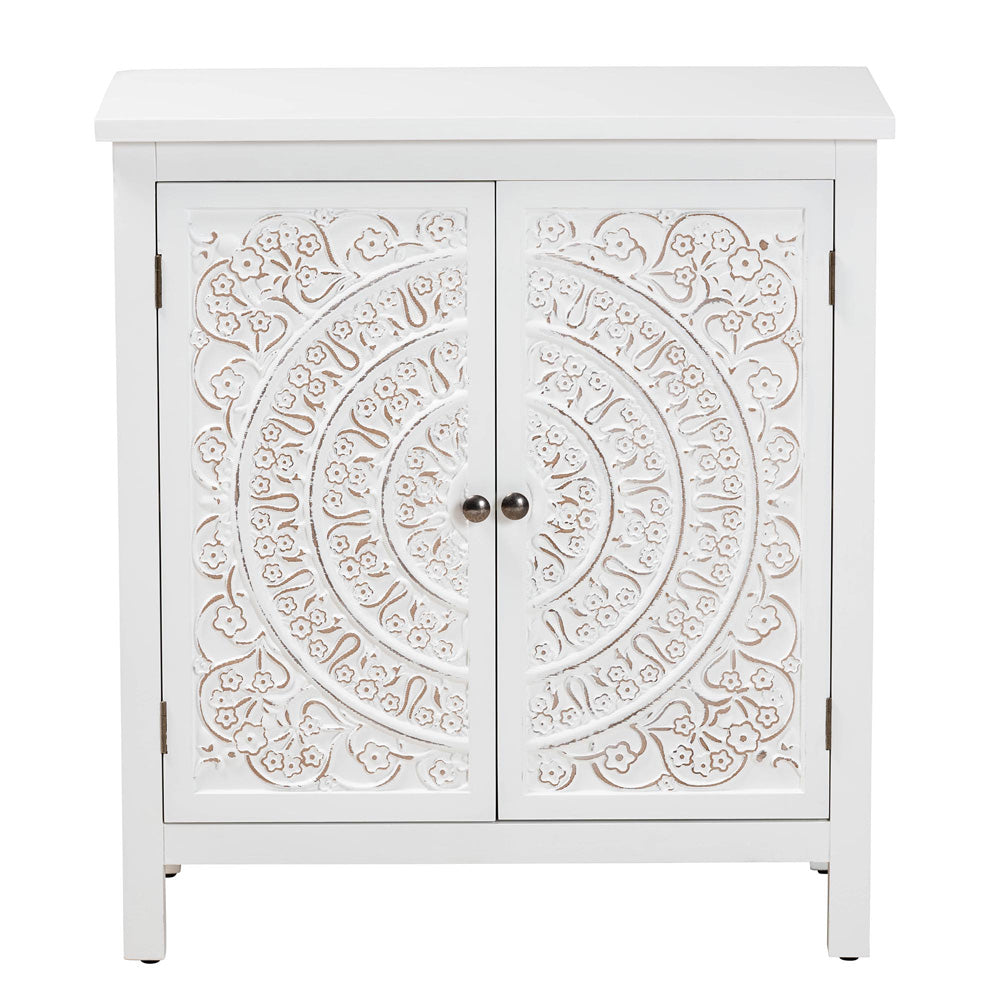 Baxton Studio - Yelena Storage Cabinet in White/Chrome - JY23A004-Wooden-Storage Cabinet view 3