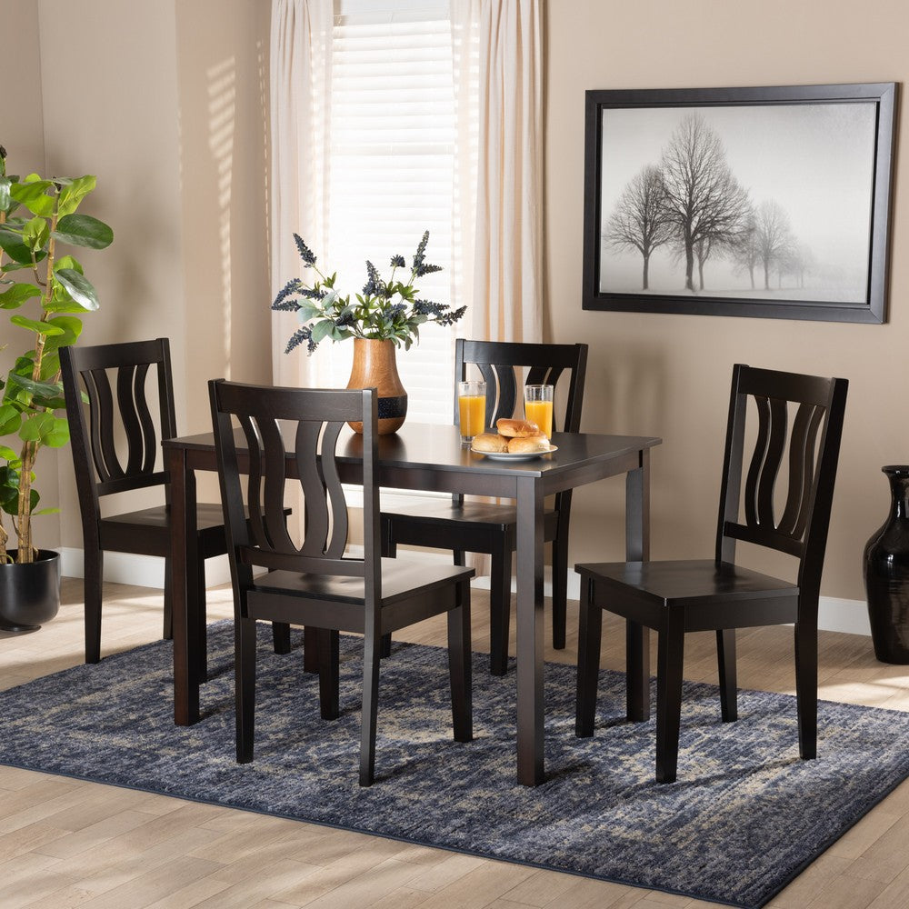 Baxton Studio - Zamira Dining Set in Dark Brown - Zamira-Dark Brown-5PC Dining Set view 7