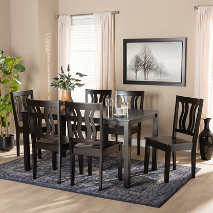 Baxton Studio - Zamira Dining Set in Dark Brown - Zamira-Dark Brown-7PC Dining Set view 7